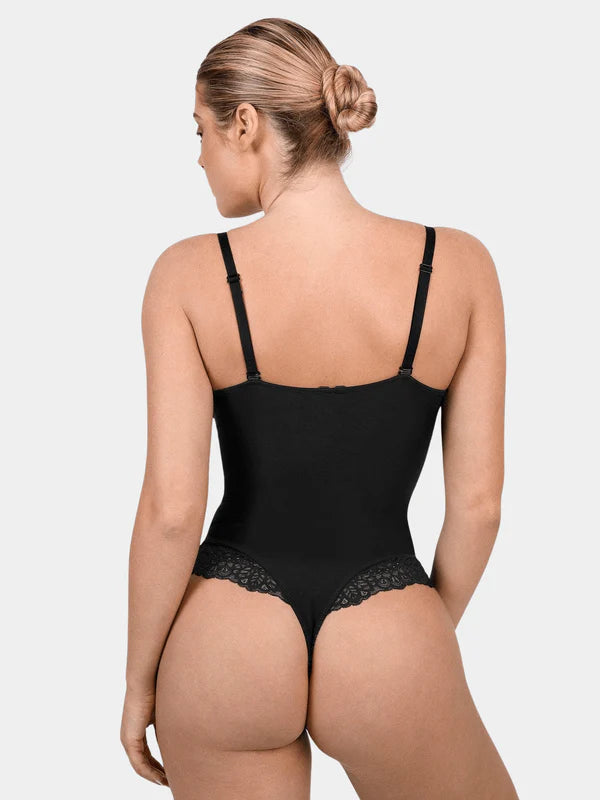 Bodysuit à col en V et demi-dentelle